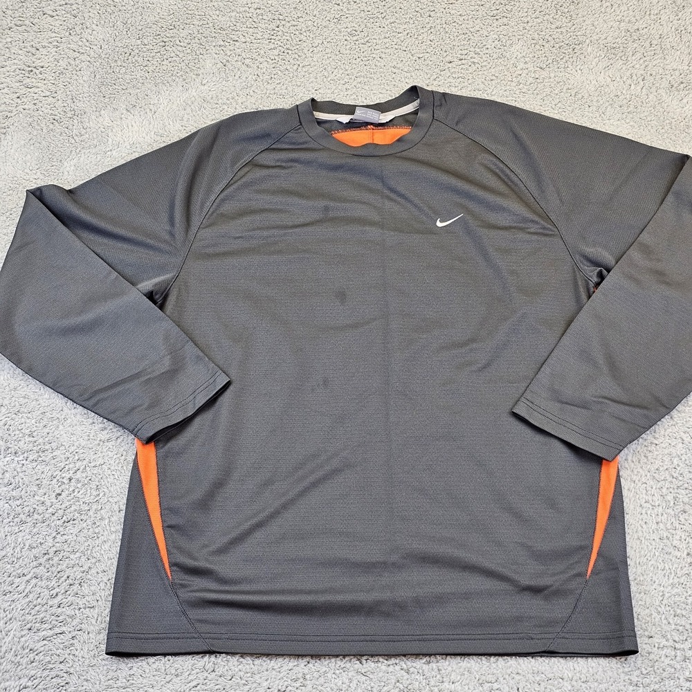 Vtg Nike‎ Shirt Mens Medium Gray Orange Long Sleeve Performance Embroidered Y2K
